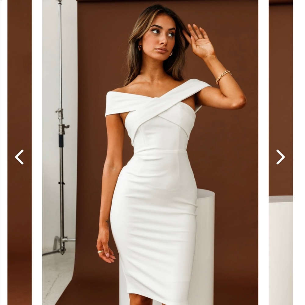 Corrine Off-Shoulder Knee Length Bodycon Dress White